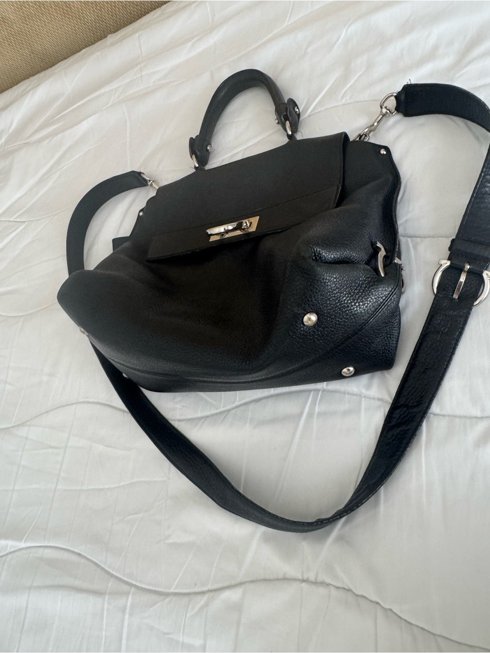 Salvatore Ferragamo Black Leather Top-Handle & Crossbody Bag